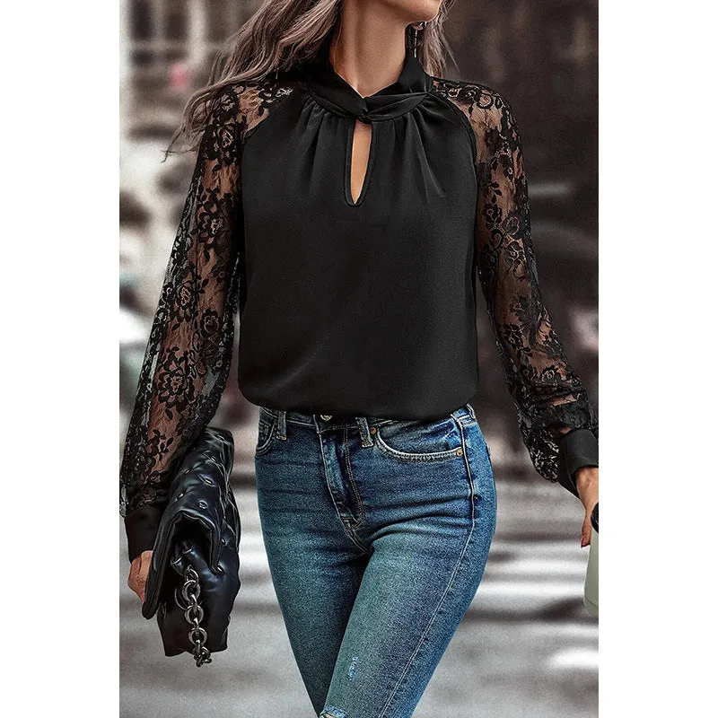 Business Casual Lace Stitching Long-sleeved Top