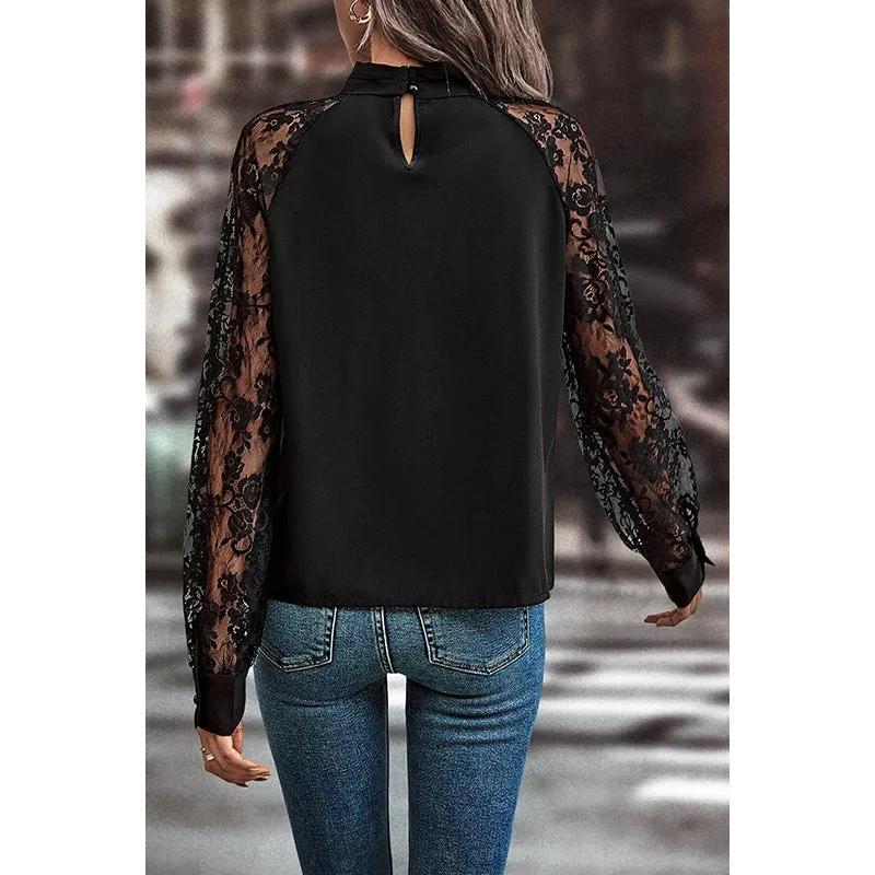 Business Casual Lace Stitching Long-sleeved Top