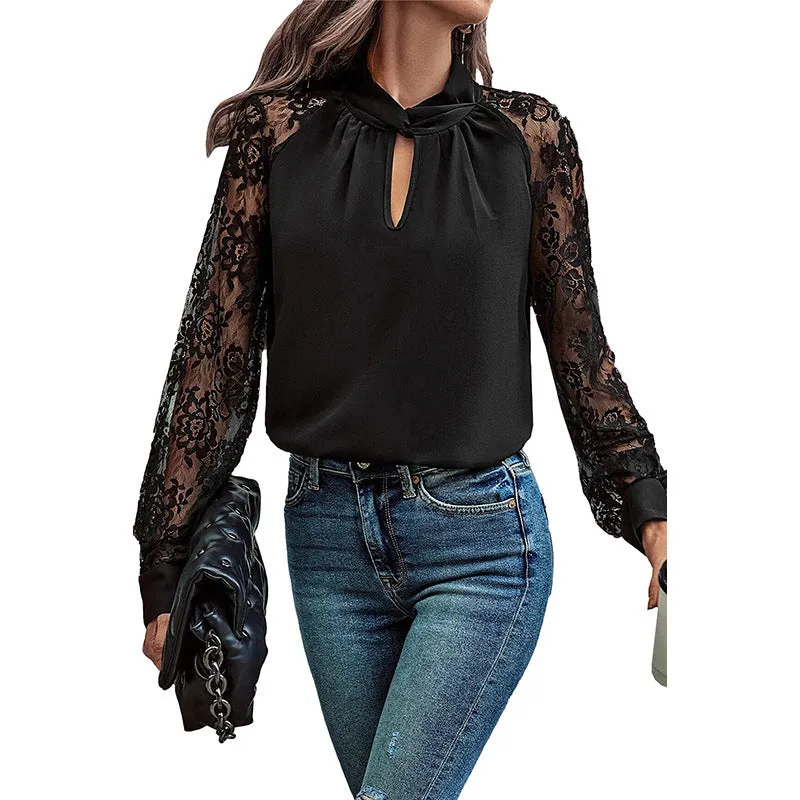 Business Casual Lace Stitching Long-sleeved Top