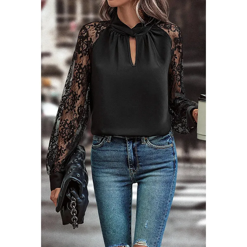 Business Casual Lace Stitching Long-sleeved Top