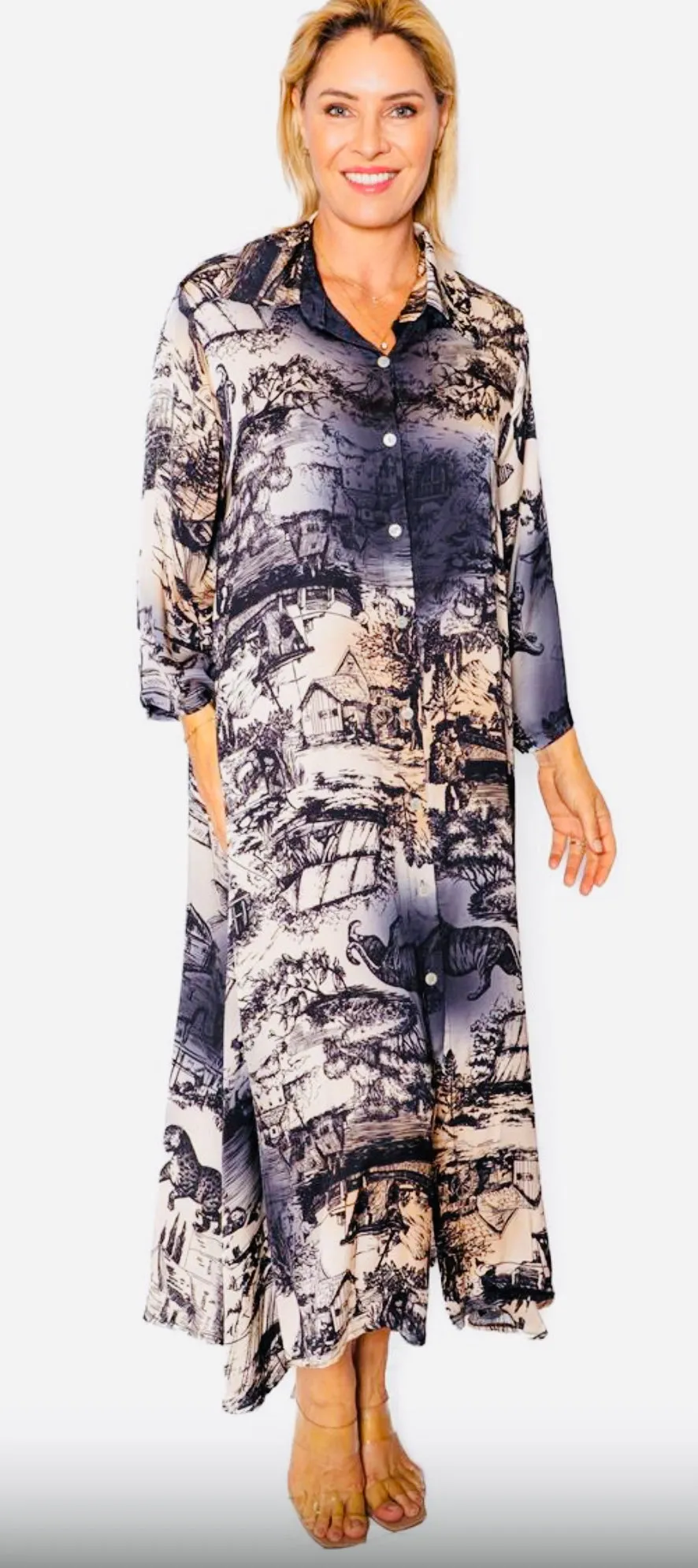Fella- Black- Silky toille print dress