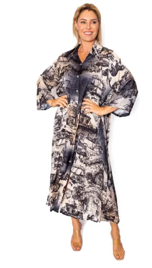 Fella- Black- Silky toille print dress