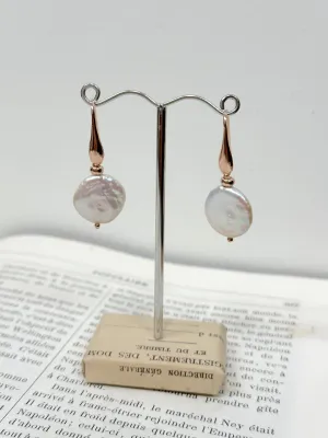 Italian Large Coin Pearl Hook Earrings
