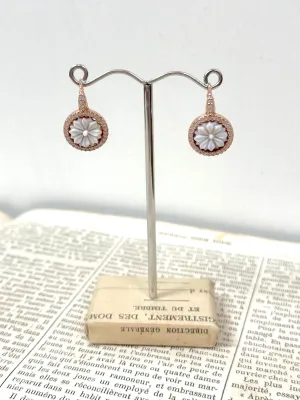 Italian Small Round Daisy Cameo Earrings