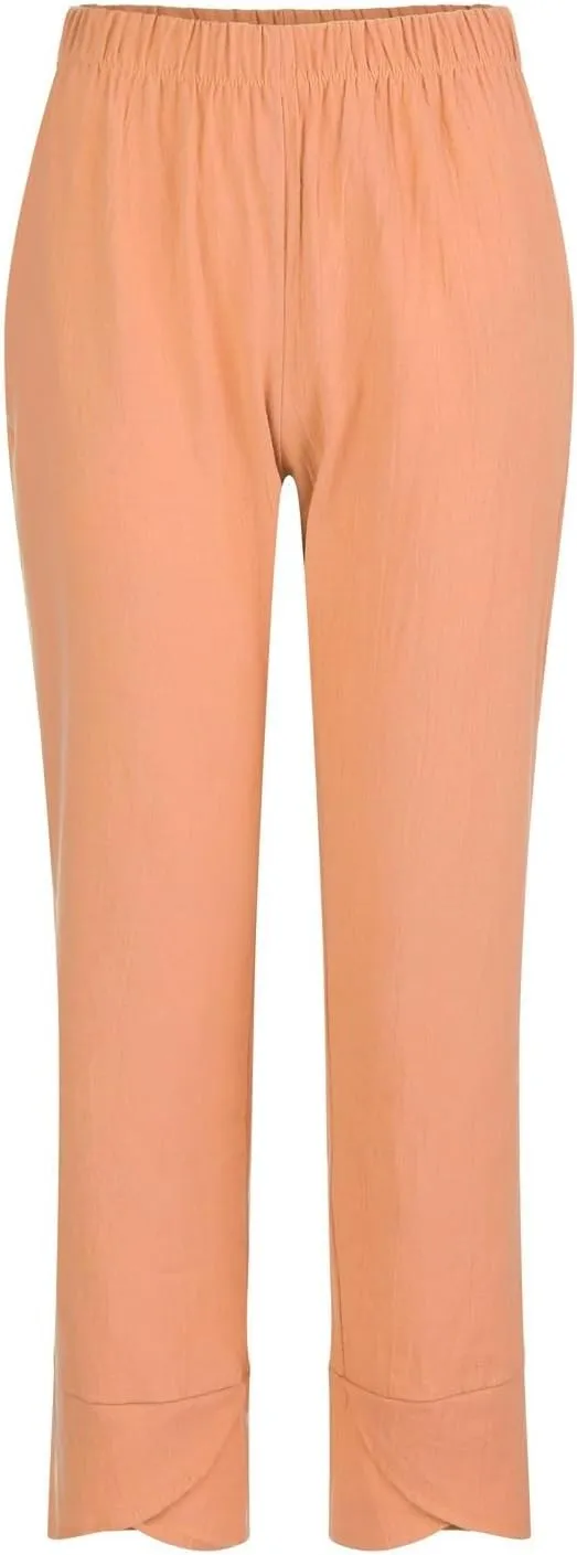 Linen Capri Pants Womens Casual Summer Trendy Elastic Waist Loose Trouser Lounge Athletic Yoga Pants Beach Plus Size