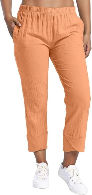 Linen Capri Pants Womens Casual Summer Trendy Elastic Waist Loose Trouser Lounge Athletic Yoga Pants Beach Plus Size
