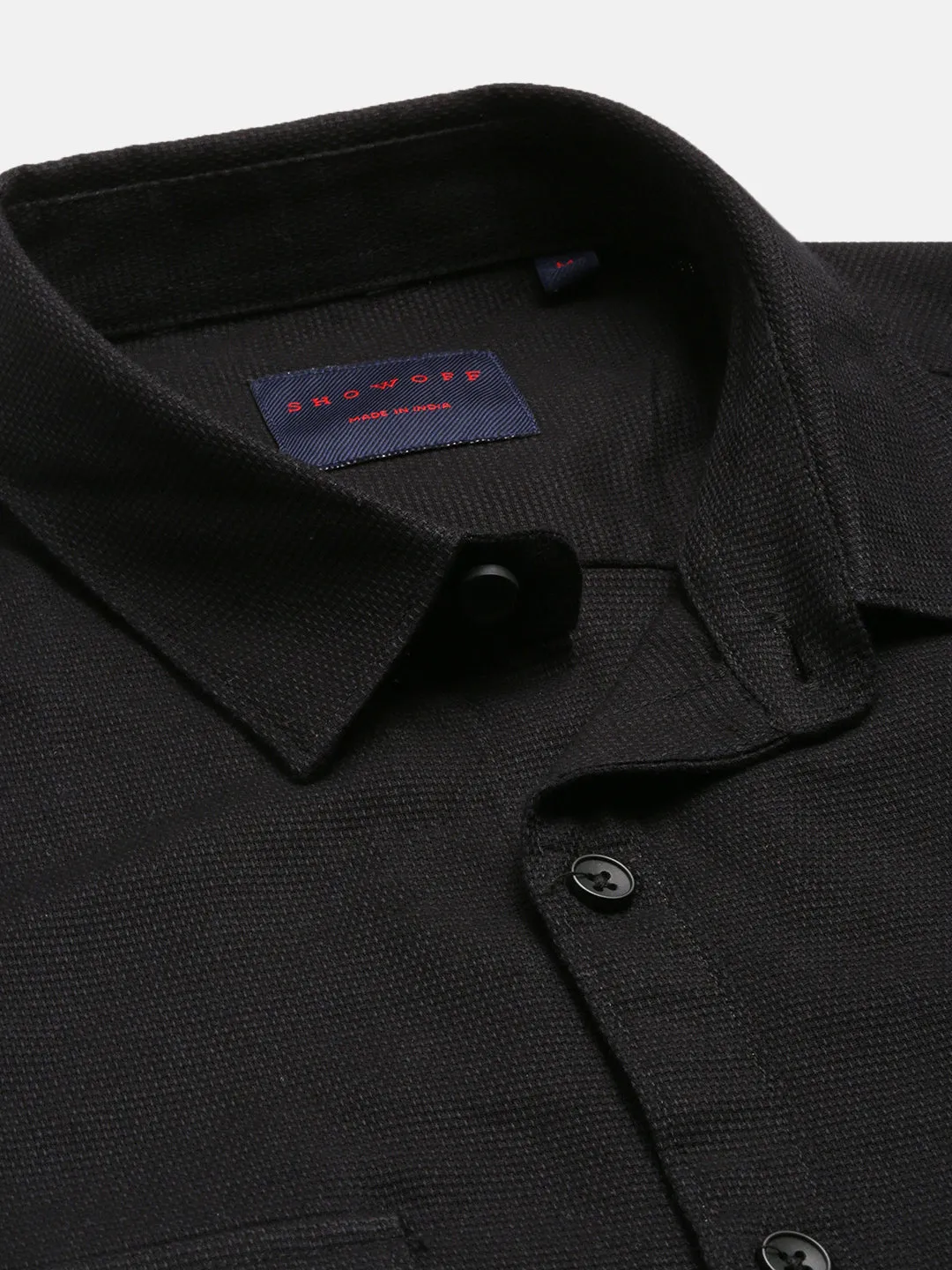 Men Black Standard Slim Fit Spread Collar Oxford Cotton Casual Shirt