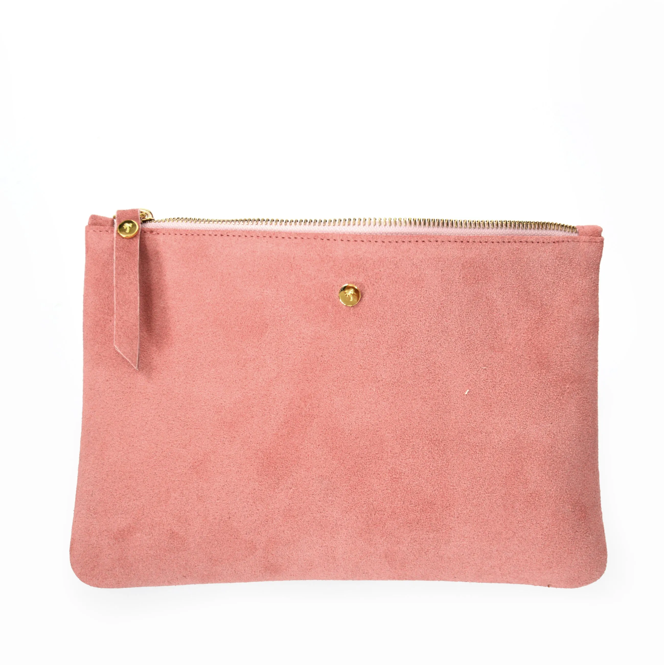 Pink suede mini clutch bag