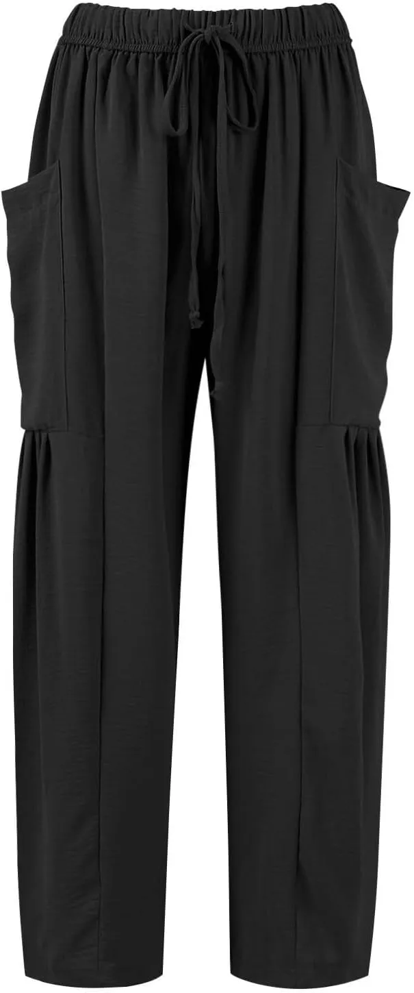 Plus Size Womens Wide Leg Pants High Waisted Casual Boho Pants Loose Flowy Palazzo Summer Beach Vacation Trousers