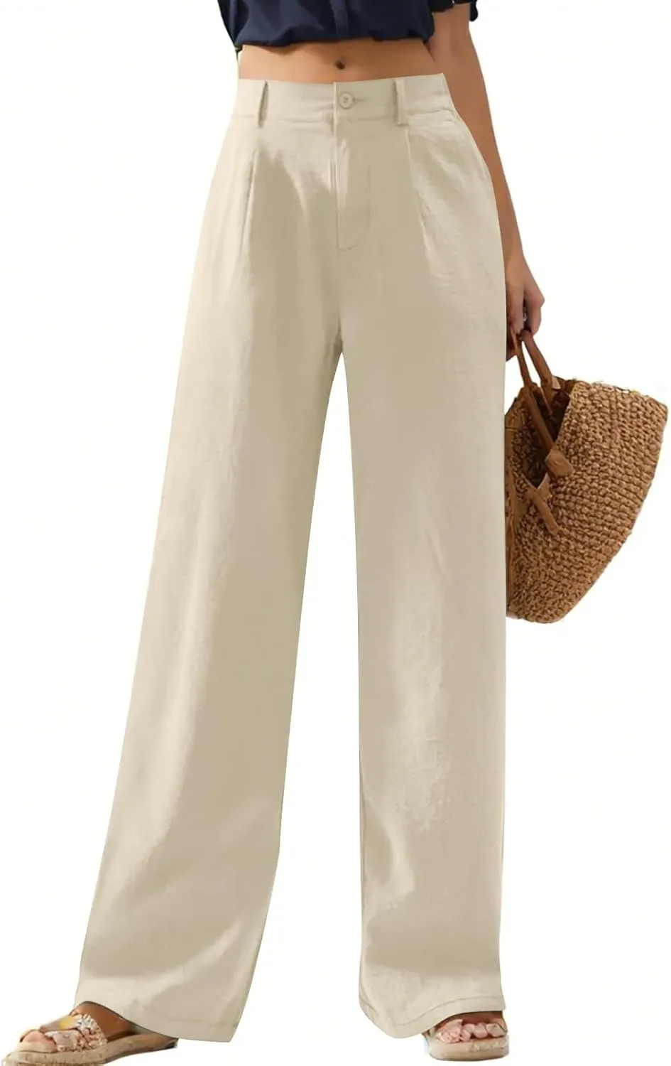 Wide Leg Linen Pants for Women 2025 Trendy Lightweight Summer Palazzo Pants Straight Leg Work Trousers with Pockets