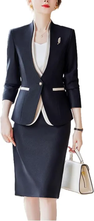 Women's 2 Piece Suit Skirt Set Business Casual OL Work Formal Blazer and Pencil Skirt