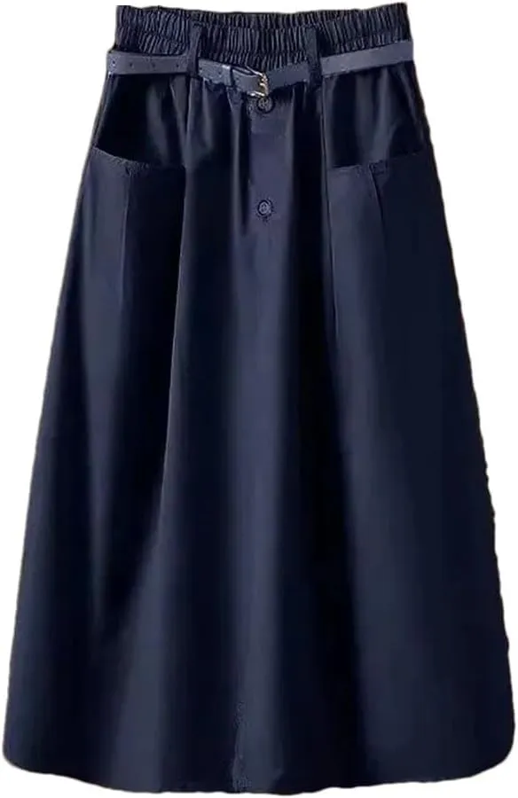 Women's Office Work Pencil Skirt Stretch High Waist with Pockets Business Casual Mid-Length Skirt