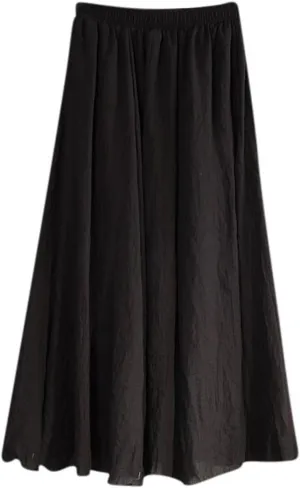 Womens Summer Linen Skirts Flowy Beach Skirts High Waist Pleated Skirts A-Line Cotton Skirts Long Vacation Skirts